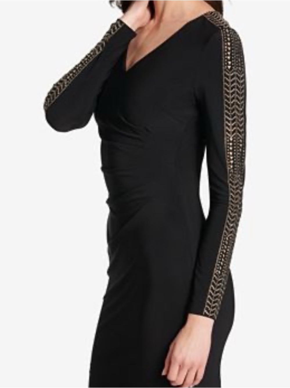 Black fitted Guess dress with stud detail on the arms